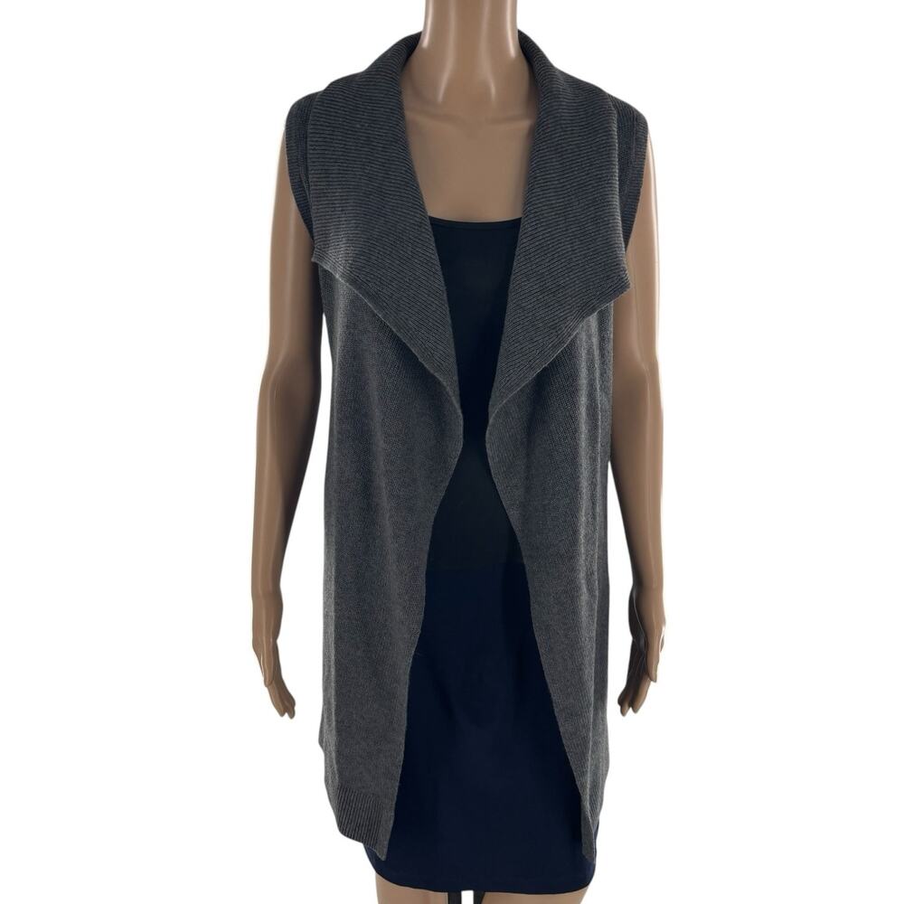 Lands' End Gray Knit Cotton Sleeveless Tie Waist Vest - Picture 5 of 10